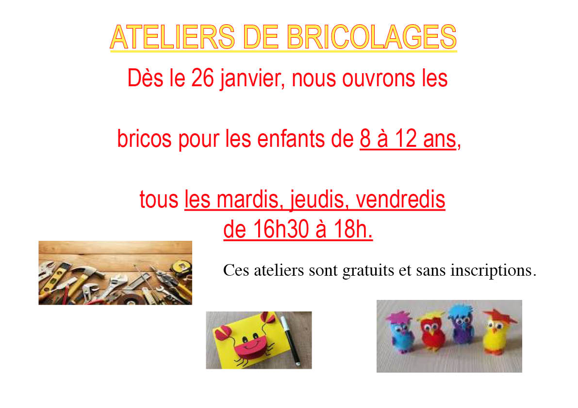 Ouverture spéciale des Ateliers Bricos pour les 8-12 ans - Le Point d’Interro - Centre de loisirs et de rencontres de Collonge-Bellerive