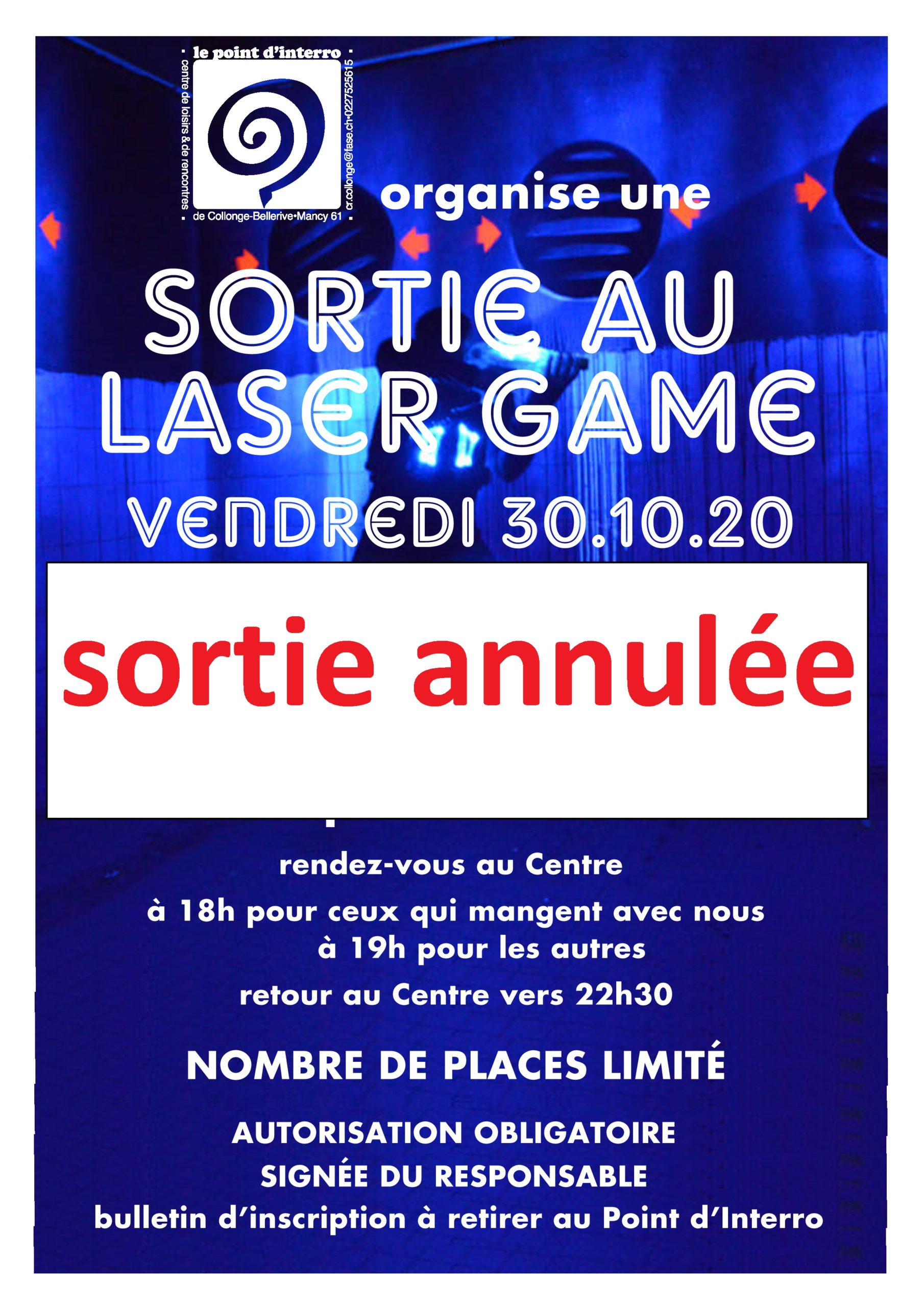 Sortie ado Laser Game le 30 octobre - Le Point d’Interro - Centre de loisirs et de rencontres de Collonge-Bellerive