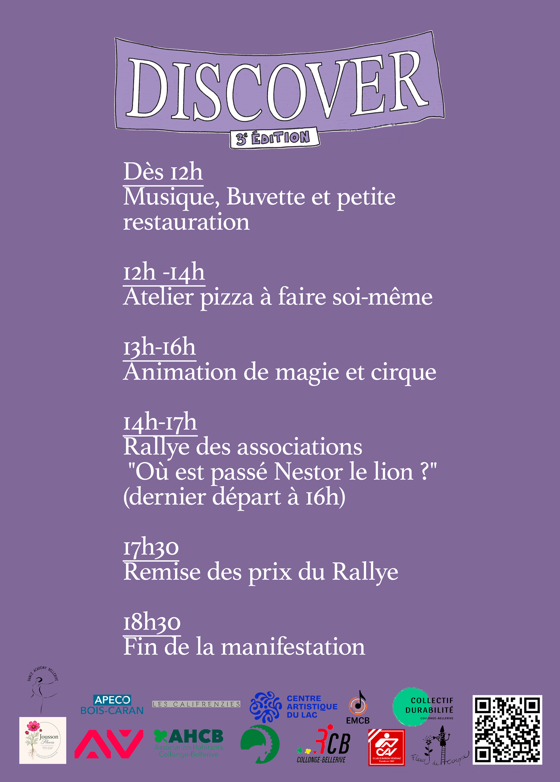 discover2026_flyer-2 Discover, Rallye et animations de cirque et magie le dimanche 27 septembre dès 12h à la salle communale de Collonge-Bellerive. Musique, buvette, petite restauration, atelier pizza, ...